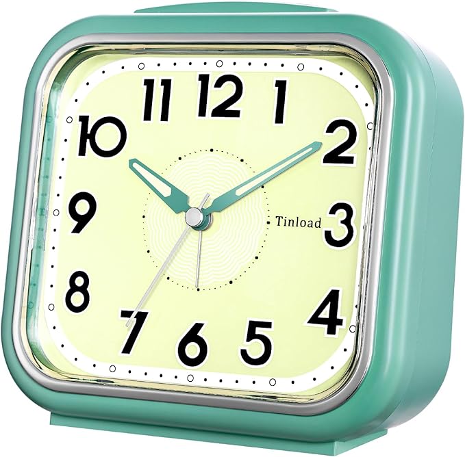 5.5" Large Analog Alarm Clock Silent Non Ticking, Glow in Dark dial, Gentle Wake, Beep Sounds, Increasing Volume, Battery Operated Snooze and Manual Light, Easy Set (Best for Elder)