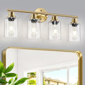 4-Light Gold Bathroom Light Fixtures, E26 Modern Vanity Lights for Bathroom with Clear Glass Shade, Wall Lamps for Mirror Hallway Kitchen Cabinet Living Room Sconces Lights