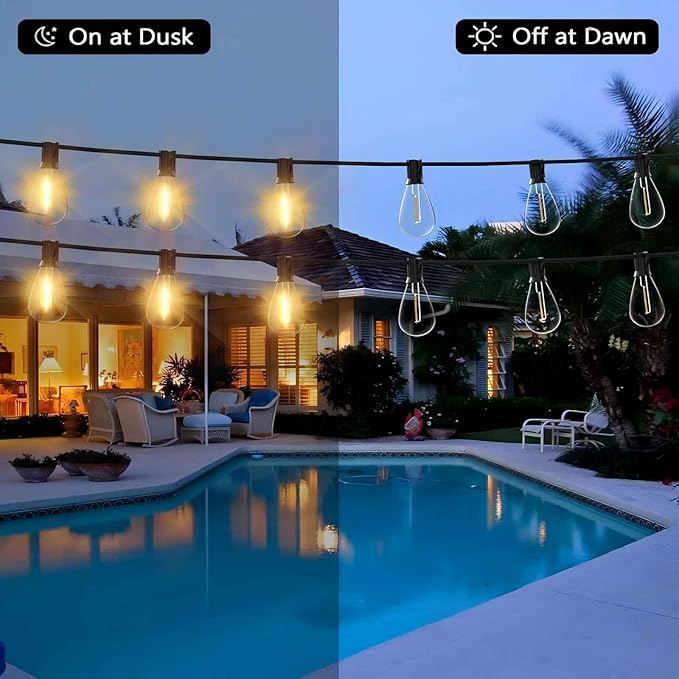 smareal LED Outdoor String Lights 60FT with 16+1 Shatterproof Bulb Design,Waterproof Commercial,Patio Lights for Garden,Porch,Deck Decor,Backyard,Balcony