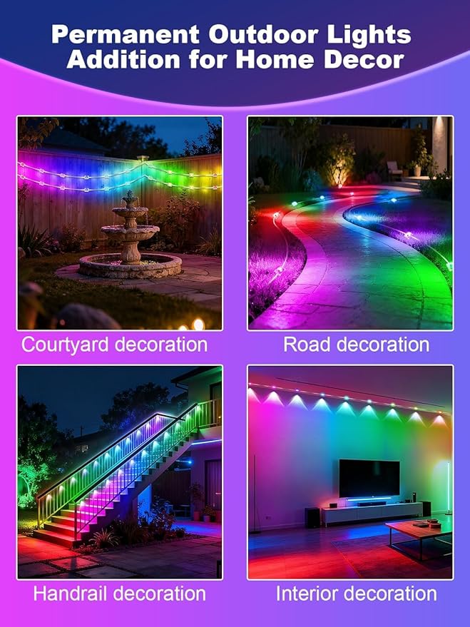 Permanent Outdoor Lights for House,200ft RGB+IC Smart Outdoor Decor, 50 Scene Modes,App/Remote Control,IP67 Waterproof,for Christmas,Halloween,Daily & Holiday Party Decor,House Roof Lighting