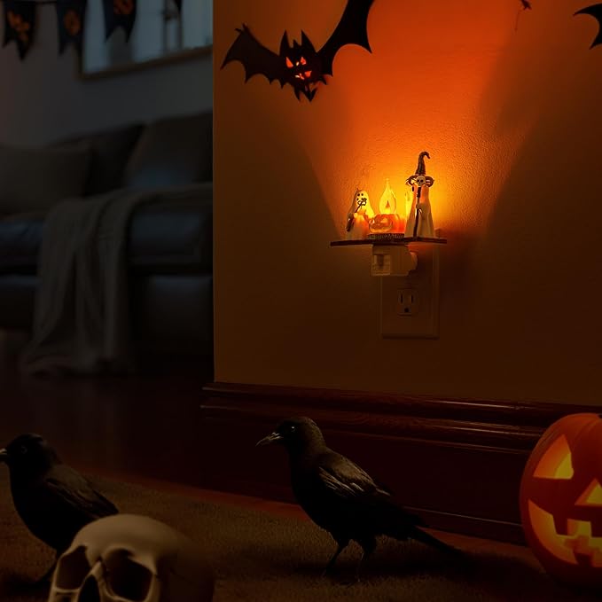 Briignite Ghost Campfire Night Light[2 Pack], Flickering Night Lights Plug into Wall, Cute Halloween Night Light for Kids, Plug in Ghost Nightlight with 360° Rotatable for Halloween Decorations Party