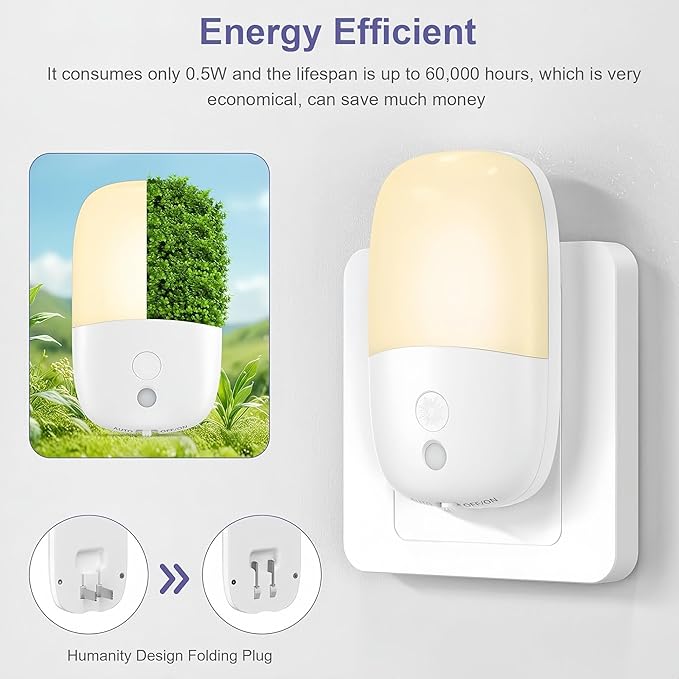 Night Lights Plug into Wall, Dimmable, with On Off Switch Led Night Light Plug in, Automatic Dusk to Dawn, 0.5W, 3000K Soft Warm, for Adults Kids Room Bedroom Bathroom Hallway Kitchen