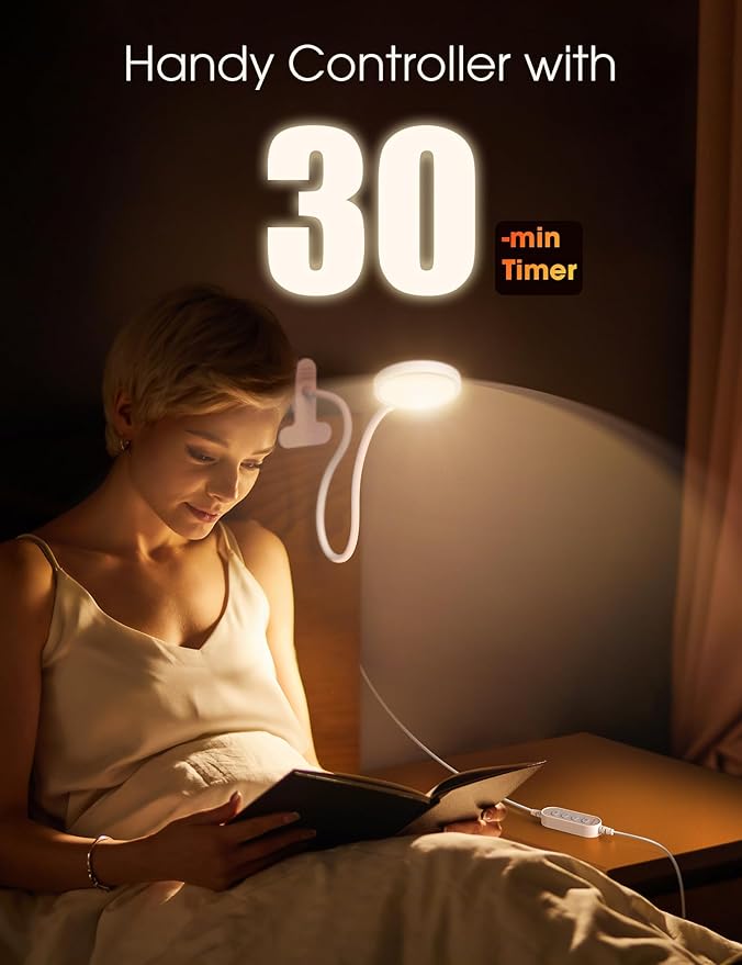 Bed Lamp Clip on Light 8W 66 LED Reading Light for Bed, 5 Colors 10 Brightness Dimmable, Eye Caring Metal Reading Lamp, Clip lamp for Bed Headboard Desk Home Office Dorm(White)