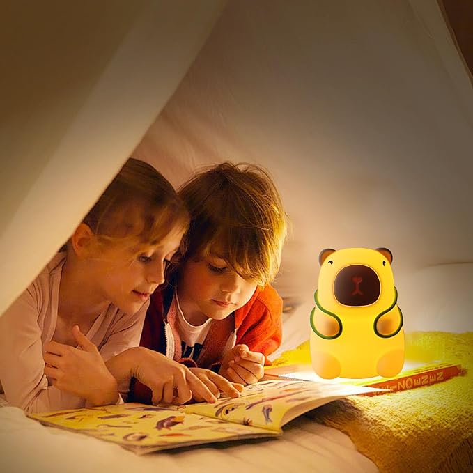 Capybara Night Light for Kids - Adjustable 3 Brightness Levels & 7 RGB Colors, Squishy Animal Decor & Portable Charging Touch Lamp