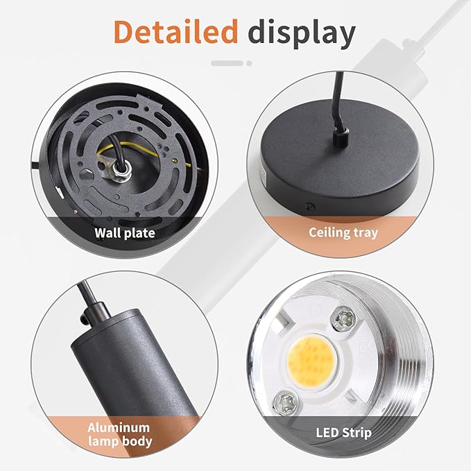 2 Pack Mini Kitchen Island Pendant Light, LED Minimalist Ceiling Hanging Light, 3 Color 3000K/4500K/6500K, Adjustable Height, Black Modern Linear Lamp Lighting for Dining Room, Bedroom, Bar