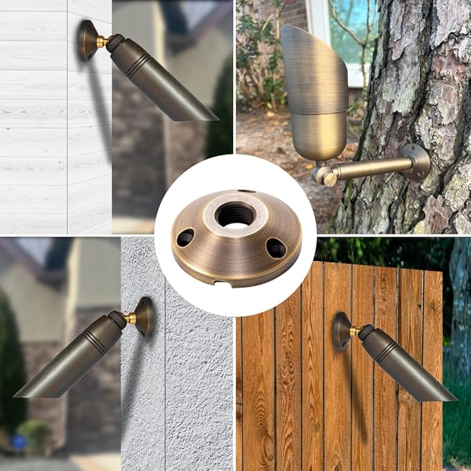 LED Lights Brass Mounting Plate Heavy Duty Surface Flush Mount Low Voltage LED Light Outdoor Landscape Lighting Mushroom Security Garden Lights Home Patio Deck Pool (4 Pack)