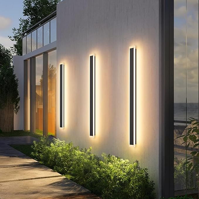 Aipsun 2 Pack Black Outdoor Wall Light 39.4inch Modern LED Exterior Wall Sconce, Long LED Linear Exterior Lights 3000K for House Living Room Corridor