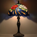 Tiffany Lamp Stained Glass Table Lamp 12” x 19” Rose Feather Style Decorative Lamp Bedside Reading Lamp for Desk Living Room Bedroom Office Study Light Home Decor Gift
