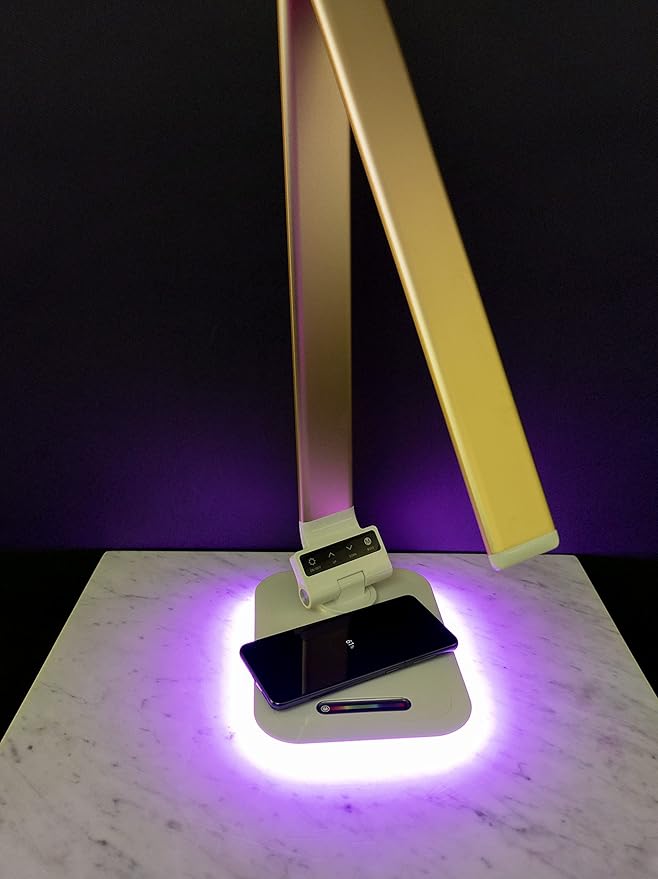 Desk Lamp with RGB Accent Light Wireless Charger USB Port Dimmable Light Controls (Silver)