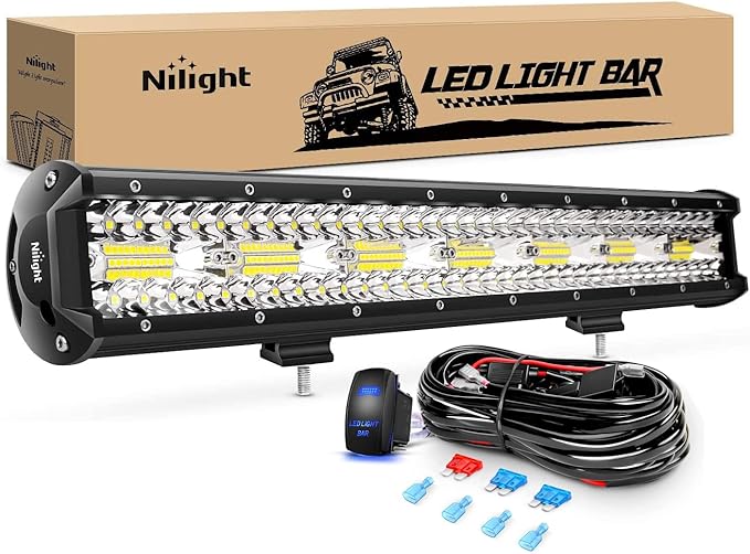 Nilight 20 Inch 420W LED Light Bar Triple Row Flood Spot Combo 42000LM Driving Boat Led Off Road Lights with 12V On/Off 5 Pin Rocker Switch 16AWG Wiring Harness Kit, 2 Years Warranty
