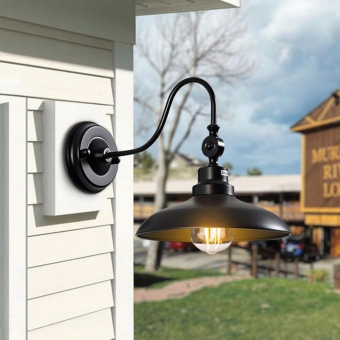 Outdoor Wall Lights, Matte Black Farmhouse Gooseneck Barn Light 9.8 inch Angle-Adjustable Waterproof Exterior Wall Light Fixtures Modern Wall Mount Porch Lights for House Garage Doorway