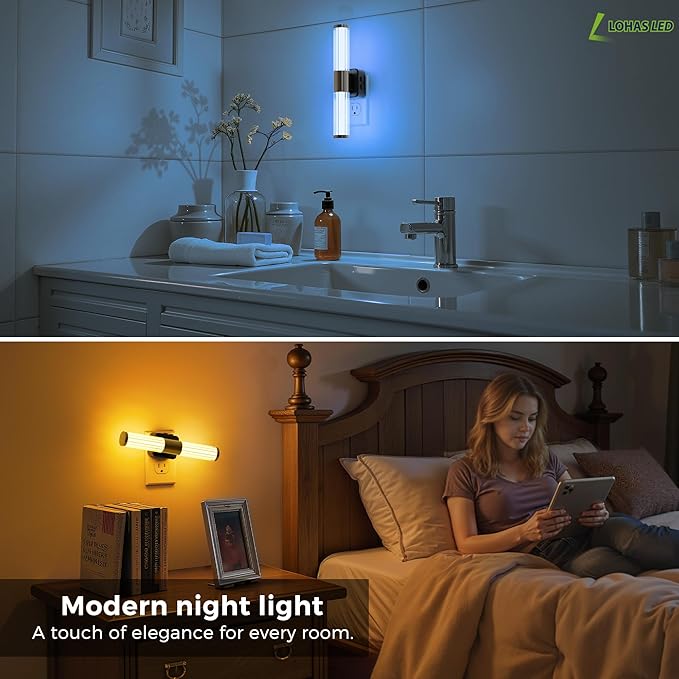 L LOHAS LED Night Lights Plug into Wall, RGB Color Changing Night Light for kids, Acrylic Rotating Nightlight Dimmable with Light Sensor, for Bedroom Bathroom Hallway Children Christmas Party, 1 Pack