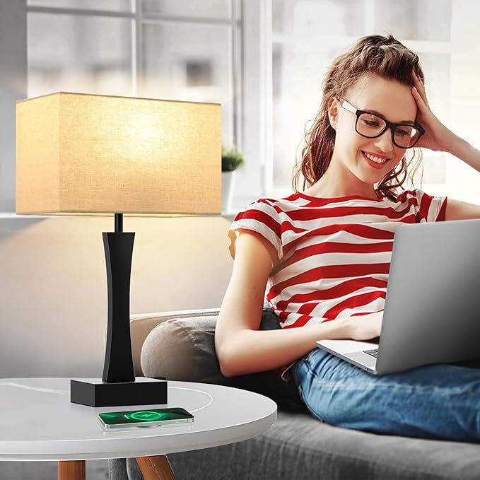 Bedside Lamps for Night Stands - 3 Way Dimmable Table Lamp for Bedroom with USB C+A Ports,Modern Bedside Lamps Set of 2, Touch Lamps for Nightstands(Beige)
