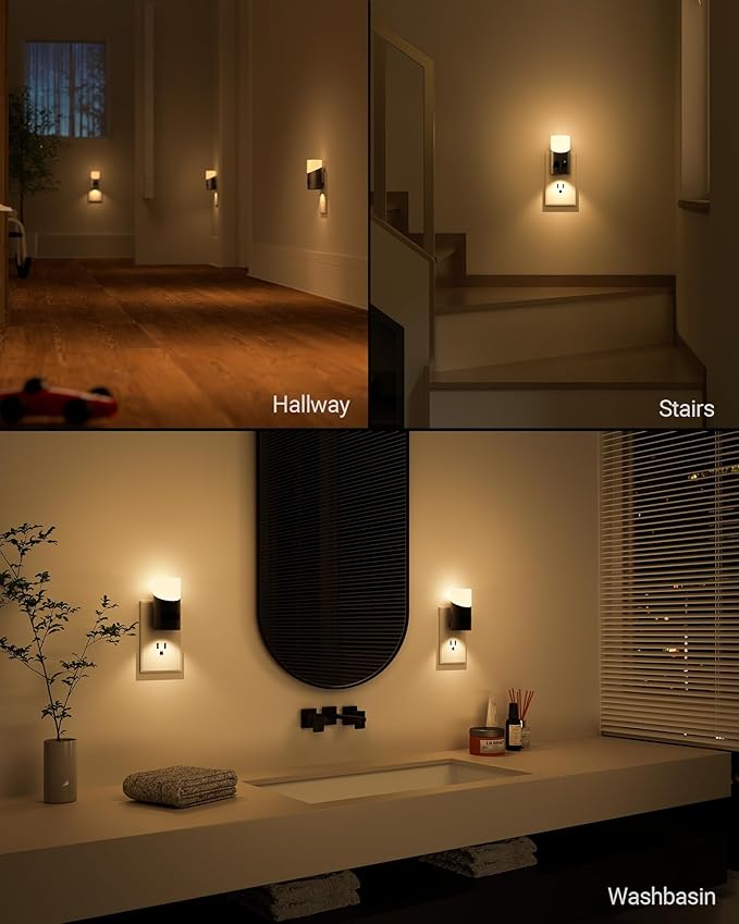Lyridz LED Night Lights Plug into Wall with Motion Sensor, 1-150LM Dimmable Plug-in Nightlight Indoor for Bedroom, Bathroom, Hallway, Stairs, Pet House, Toilet, 2 Pack