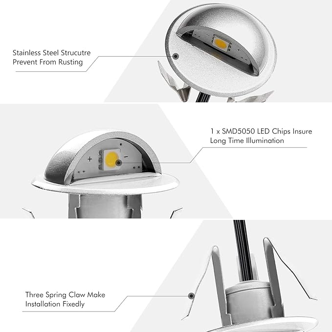LED Stair Light Low Voltage Waterproof IP65 Outdoor 1-2/5" Recessed Wood LED Deck Lighting Yard Garden Patio Step Landscape Pathway Decor Lamp(1pcs,Warm White)