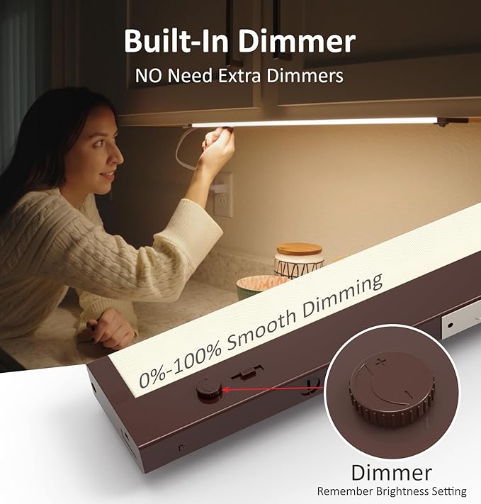 Under Cabinet Lighting Plug in or Hardwired Built-in Dimmer, 32 Inch 16W, 5CCT 2700/3000/3500/4000/5000K, Linkable Counter Lights for Kitchen, ETL Dimmable LED Light Fixture, Bronze