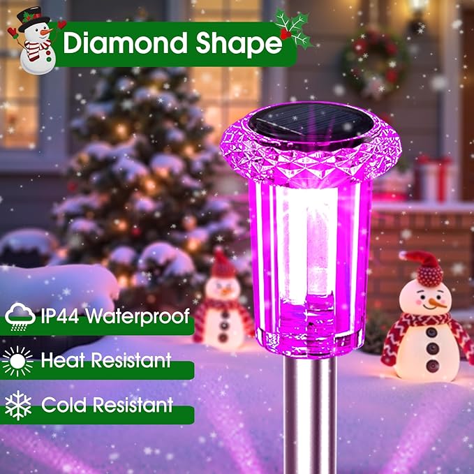 Solar Outdoor Lights, 10 Pack Solar Pathway Lights Outdoor Waterproof, Stainless Steel Stake Lights for Garden Yard Path Walkway Driveway Patio Lawn Decor,Color Changing