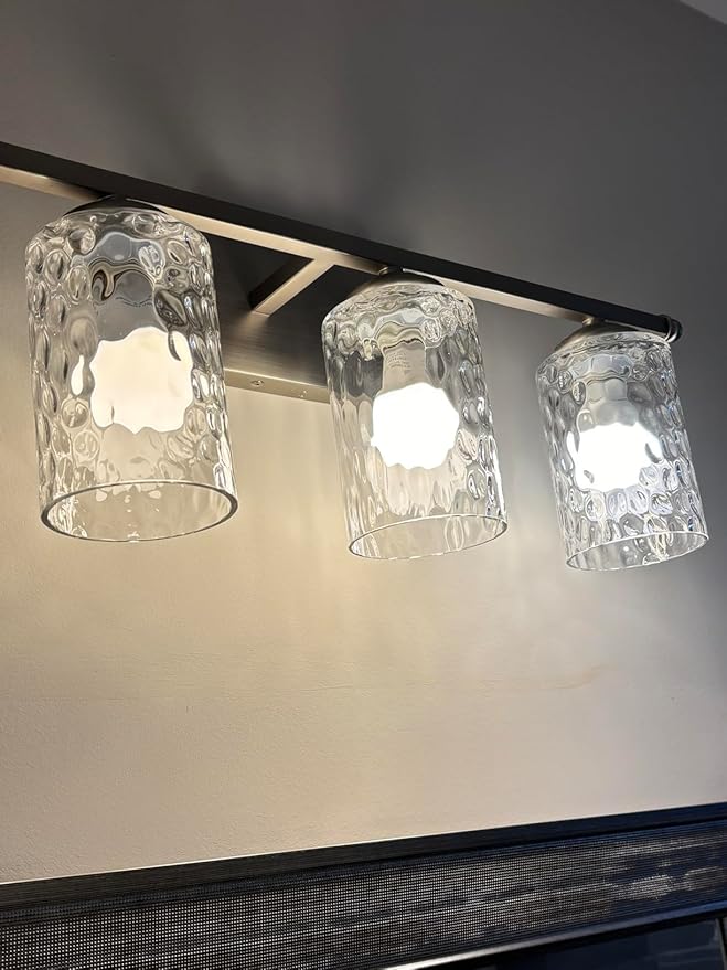 3 Pack Clear Hammered Glass Lamp Shade Replacement, 1-5/8 Inch Fitter, 6-1/16" Tall, Water Ripple Cylinder Glass Lighting Fixture Lampshade Globe Cover for Chandelier Pendant Light Wall Sconce