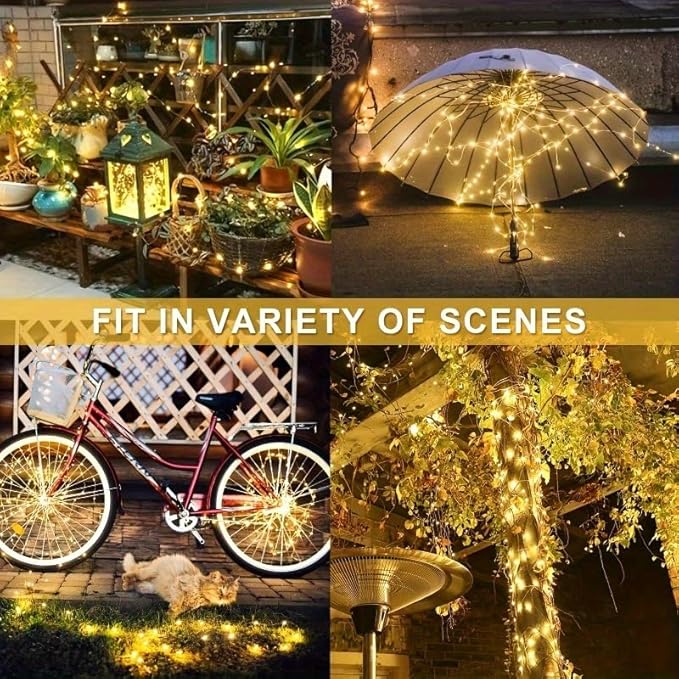 Solar String Lights for Outside, 33FT 100 LED Outdoor Solar Fairy Lights Waterproof 8 Modes, Xmas Tree Light for Patio Garden Party Backyard Wedding Holiday Decor, Warm White