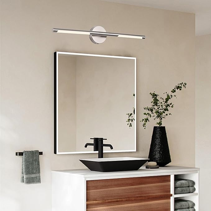 BONLICHT Brushed Nickel Bathroom Light Fixtures 24inch Dimmable 5CCT LED Vanity Light 12W 350°Rotatable Modern Bath Vanity Lighting Bar Over Mirror Contemporary Indoor Porch Sconces Wall Mount Lamp