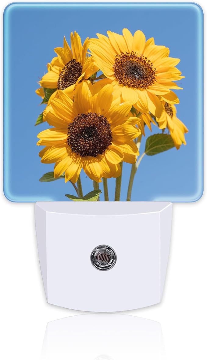 Blooming Sunflowers Night Light Plug into Wall, Summer Blue Sky Sunflower Dusk to Dawn Night Light,0.5w Energy Saving Sleep Friendly Nightlights for Kids Boys Girls Home