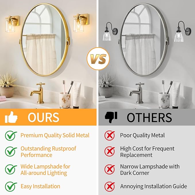 1 Light Modern Bathroom Light Fixtures Over Mirror, Brass Finish Vanity Lights for Bathroom Wall Sconces with Clear Glass Shades, E26 Socket (Bulbs Not Included)