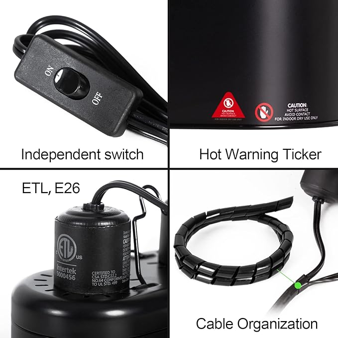 REPTI ZOO Reptile Dual Lamp Fixture Heat Lamp Bulb Combo Pack Includes 100W UVA Daylight Heating Lamp and 100W Infrared Heat Emitter Infrared Basking Spot