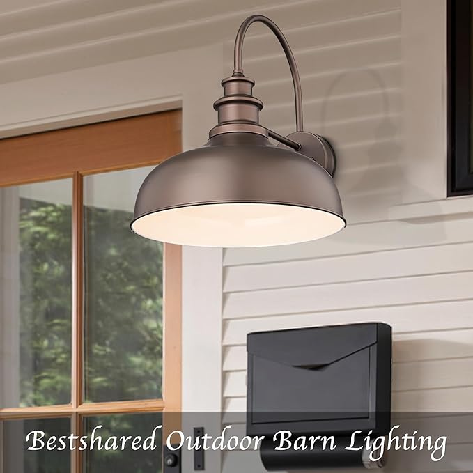 Bestshared 16 Inch Large Farmhouse Barn Light Industria Wall Mount Light Fixture Exterior Sconce Lighting Outdoor Wall Lantern Light Vintage Farmhouse Lamp for Porch,Garage(ORB+White, 16"-2pack)