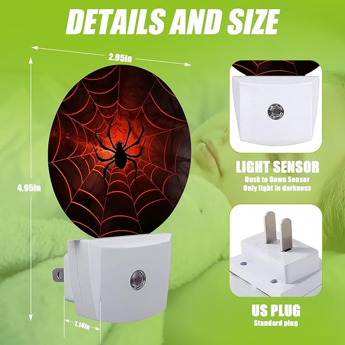 Red Spider Web Night Light,Night Lights Plug into Wall for Kitchens Toilets Bedroom Decorative Half Round Nightlight Led Lamp 0.5W Sleep Friendly