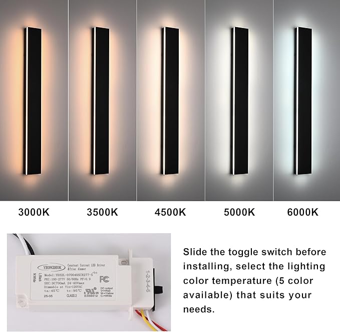 2 Pack 32in Modern LED Outdoor Wall Light, Dimmable 3000K-6000K 5CCT Strip Linear Exterior Wall Sconce Waterproof Ip65 Black 24W LED Long Outdoor Garage Lights Outside Lights for House