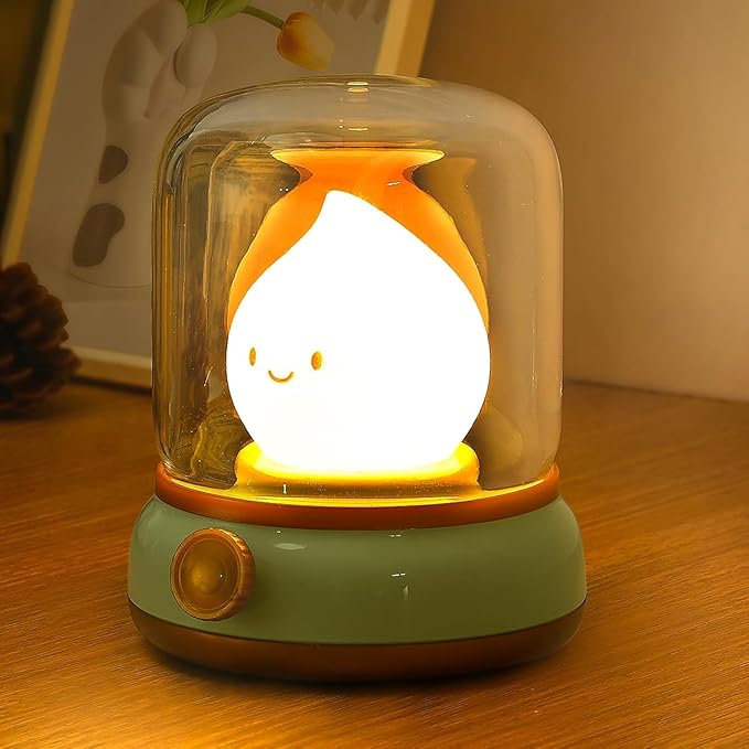 VoMii Ghost Campfire Desk Lamp Cute, Small Bedside Table Lamp Dimmable, 2 Modes Warm Night Light with Timer, Cordless Rechargeable Battery Night Light for Kids Teens, Vintage Ambient Light