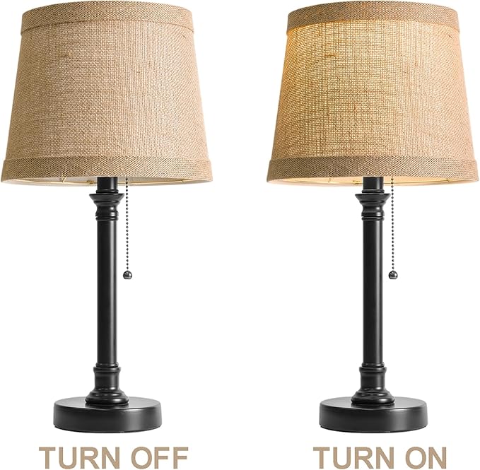 Oneach 19.5" Small Table Lamp for Bedroom - Bedside Lamps for Nightstand, Black Table Lamp for Living Room with Fabric Shade, Desk Reading Lamp for Kids Room Living Room Office Dorm
