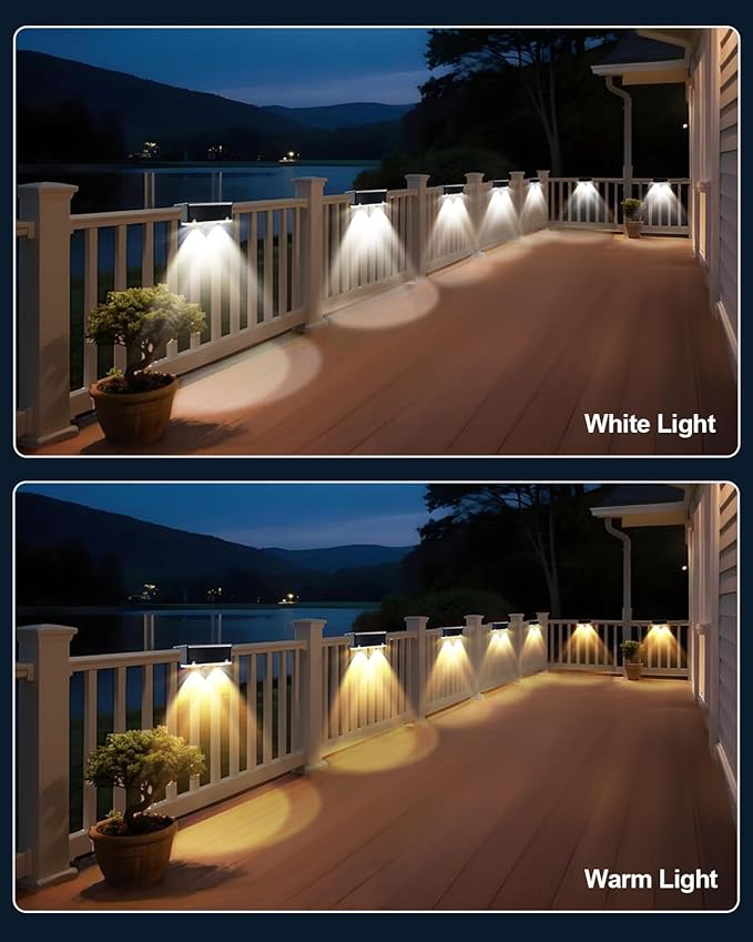 EGOBOO Solar Fence Lights Outdoor, 10 Lighting Modes RGB Color Changing Holiday Decoration, IP65 Waterproof Dusk to Dawn Solar Powered Backyard and Deck Lights for Patio, Step, Railing, Wall, Garden