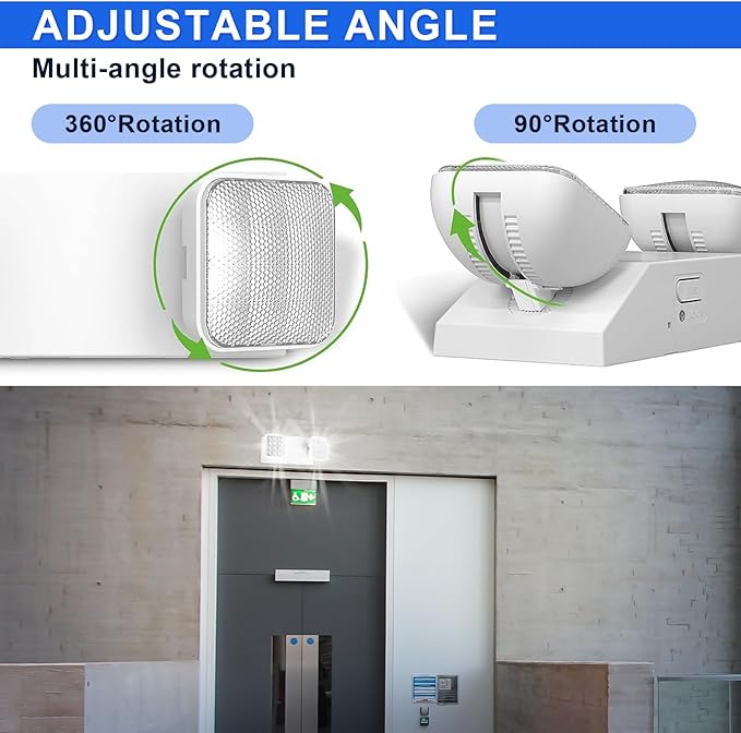 LED Emergency Lights with Battery Backup, Two Adjustable Heads Hardwired Emergency Exit Lighting Fixtures, US Standard Commercial Emergency Lights UL Listed, AC 120/277V for Business Office (1 Pack)