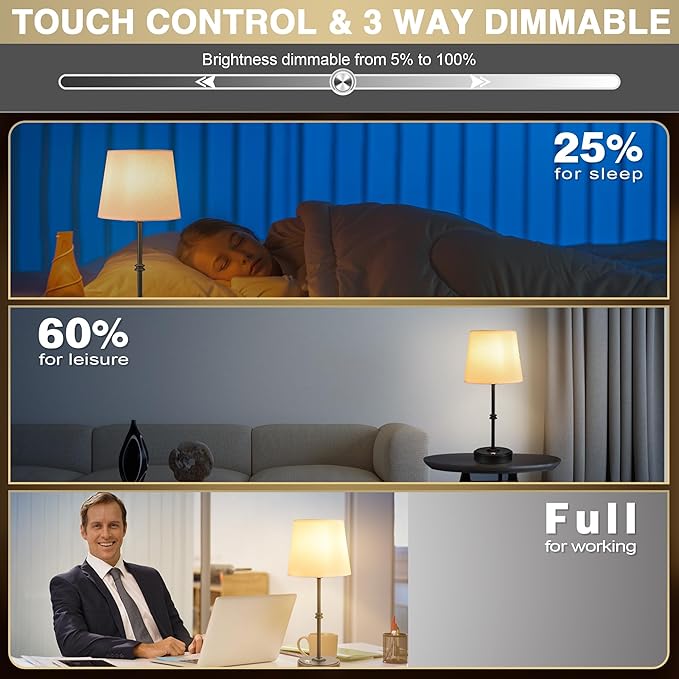 Rechargeable LED Cordless Table Lamp, 5200mAh Battery Operated, 3 Level Brightness, Portable Night Bedside Lamp, Ambient Desk Light for Home Decor, Patio, Restaurant, Dinning(Black)