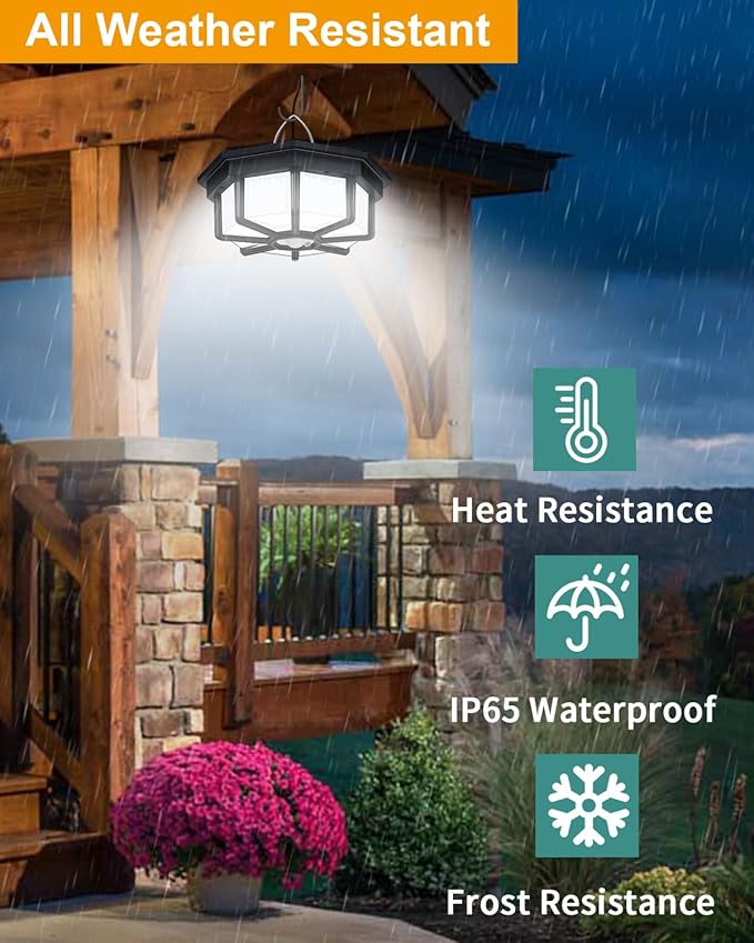 Solar Shed Light Indoor Outdoor 288LED 360°Lighting Solar Lights Work in Daytime with Remote Control, Waterproof Solar Gazebo Lights with Motion Sensor/5 Modes for Home Shed Garage Barn