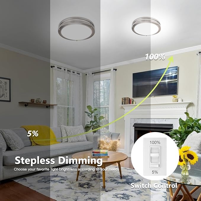 13 Inch Led Ceiling Light Fixture - 4 Pack 36W Flush Mount Ceiling Lights dimmable 3600LM 3000K/3500K/4000K/5000K/6000K Luxurious Nickel for Kitchen Hallway Stairwell Bedroom Bathroom