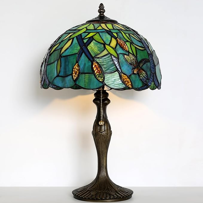 Tiffany Lamp Stained Glass Table Lamp 12” x 19” Wheat Ear Dragonfly Style Decorative Lamp Bedside Reading Lamp for Desk Living Room Bedroom Office Study Light Home Decor Gift