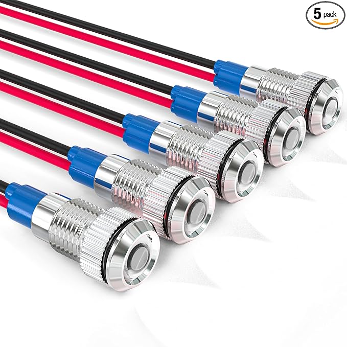 GASHER 5 PCS Energy Saving Indicator Light, LED Light 12V/24V/110V 20mA Panel Mount Light, Mounting Hole Size 8mm(5/16inch) White LED (12V)