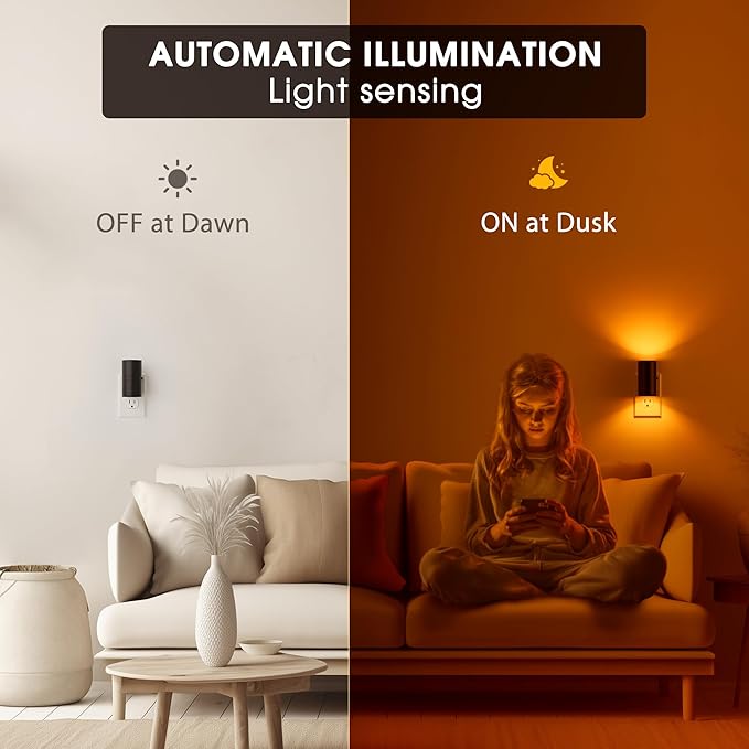 Briignite Night Lights Plug into Wall, Modern LED Night Light Plug in, Dusk to Dawn Sensor,Amber Night Light 0-100LM Adjustable Brightness, Dimmable NightLight for Hallway, Bedroom, Stairway, 2 Pack