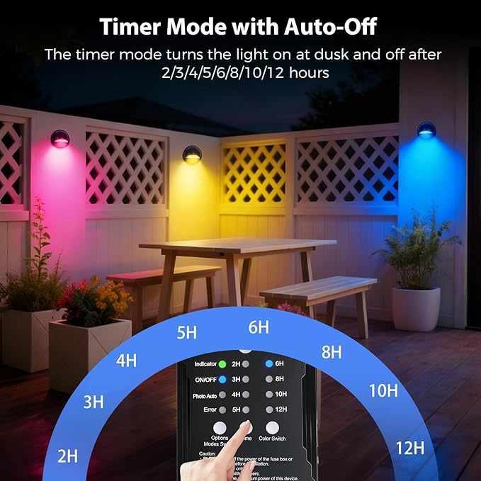 RGB Low Voltage LED Deck Lights Kit with Transformer Timer and Photocell Sensor, IP67 Waterproof Low Voltage Landscape Lighting, 12-24V Step Lights for Outdoor Walkway Stair Post Railing (6 Pack)
