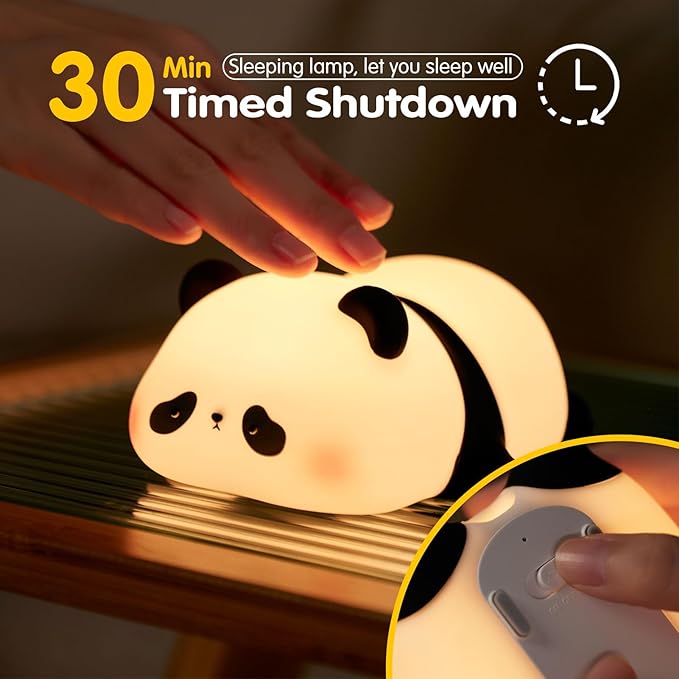 VTIGER Panda Night Light, LED Squishy Cute Lamp, Night Light for Kids, Silicone Panda Light, Dimmable Girls Baby Bedroom Nightlight, Rechargeable Touch Lamp for Breastfeeding Nursery Decor