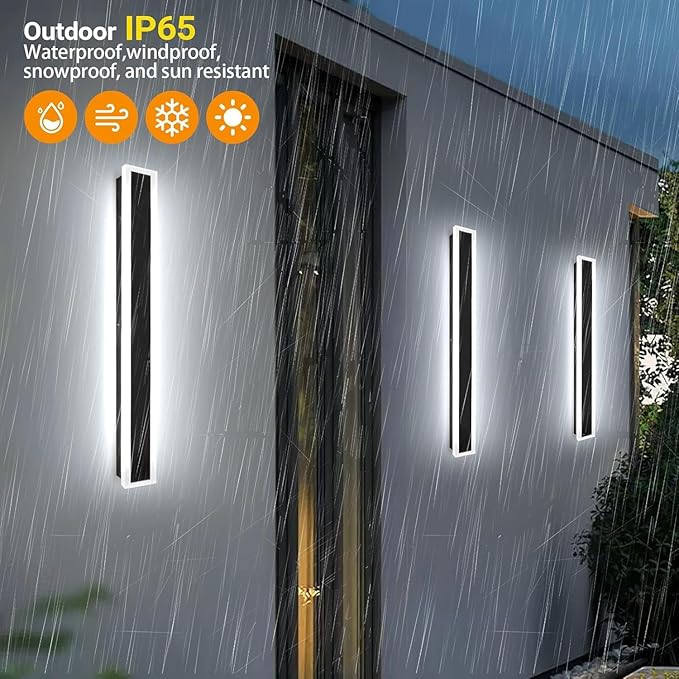 2 Pack 23.6In Outdoor Wall Sconces Black Modern Exterior Wall Light Fixtures for House 3CCT Dimmable IP65 Waterproof Long Outside Wall Light for Garage, Doorway, Patio, Stairway