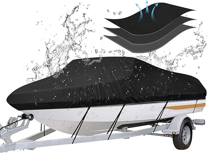 iCOVER Trailerable Boat Cover- 20'-23' Waterproof Heavy Duty Marine Grade Polyester, Fits V-Hull,Fish&Ski,Pro-Style,Fishing Boat,Runabout,Bass Boat, up to 20ft-23ft Long X 100" Wide