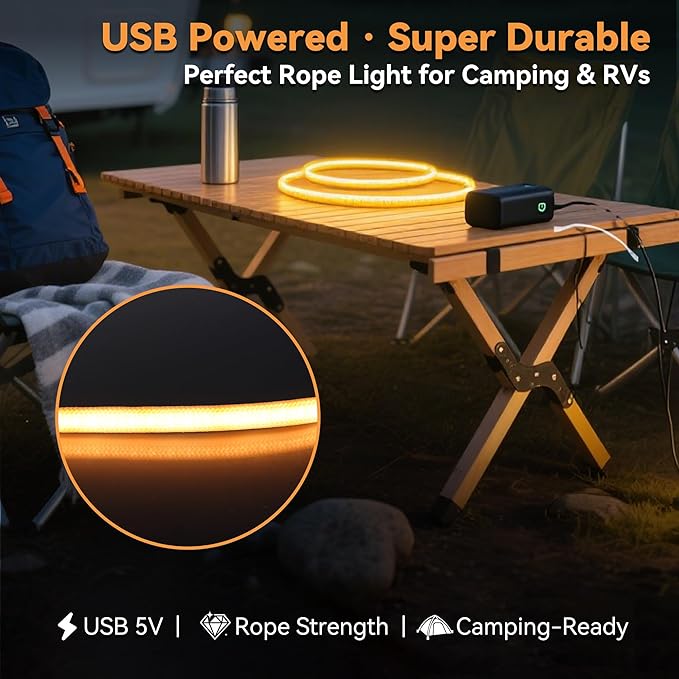 39.37in USB Fabric COB LED Strip, 3000K Warm White Soft Diffused Light, Anti-Glare Eye-Comfort, Flexible Cuttable Under Cabinet & Bedroom Accent Lighting