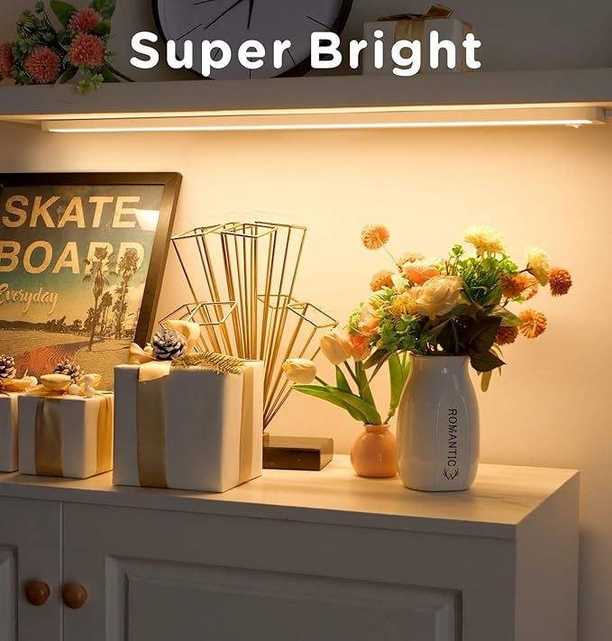 Under Cabinet Lighting Plug in, 24 Inch14W 120V Super Bright, 3 Color 3000K/4000K/5000K, 3 Brightness,Ultra Thin Under Counter Lights for Kitchen, Linkable LED Cabinet Lights, White 2Pack