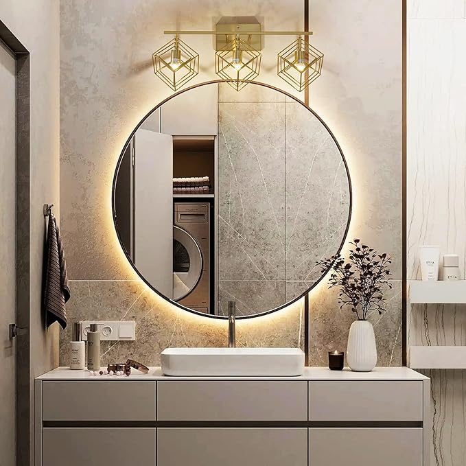 Bathroom Vanity Light with 3 Bulbs Bathroom Light Fixtures Over Mirror with 3 Rotatable Cube Shades Modern Wall Mounted Brushed Brass Gold