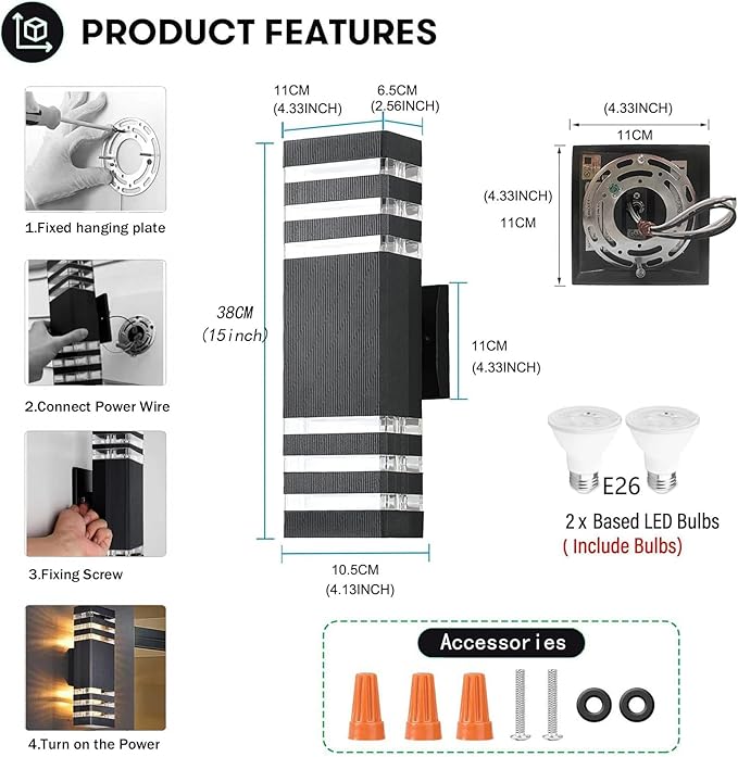 10Pack 15inch LED Square Up & Down Wall Lights,14W Outdoor Wall Light 4000K Day White Aluminum Body Waterproof IP65 LED Exterior Light Fixtures Wall Mount for House Patio Garage Garden.