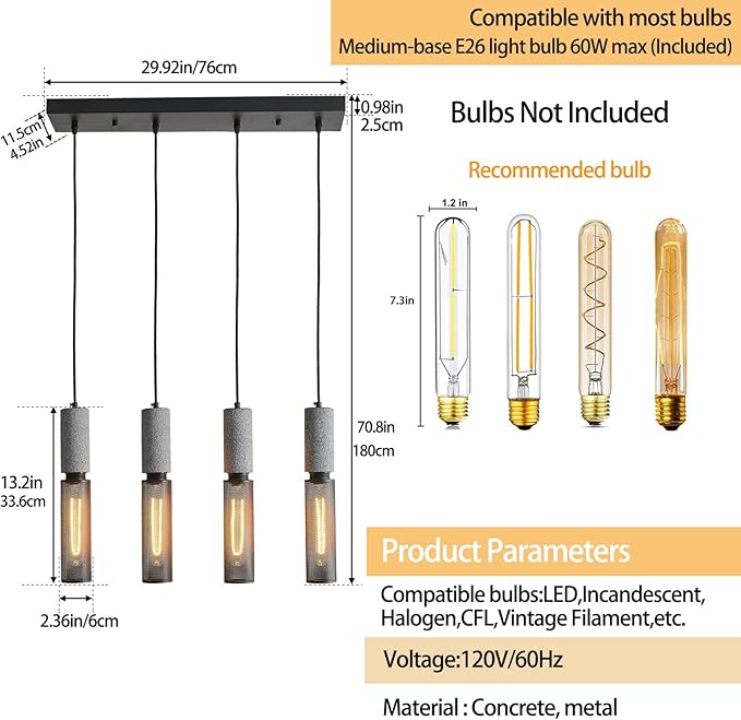 4-Light Concrete Linear Pendant Light with a Metal Mesh Shade,Modern Industrial Hanging Cement Pendant Lighting for Kitchen Island Bedroom Living Room Dining Room Light Fixture