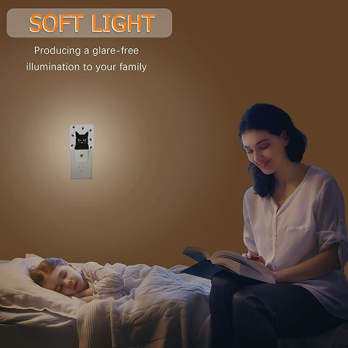 YASHILAIYA Cat Night Light,Funny Black Cat Night Lights Plug into Wall LED Dusk to Dawn Light Sensors Indoor Home Decor NightLights for Bedroom Bathroom Stairs Hallway for Girls Women